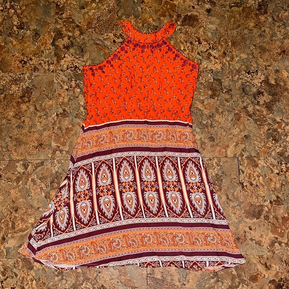 Alya Cody Orange Boho Lotus Halter Dress Size Small - Picture 5 of 7